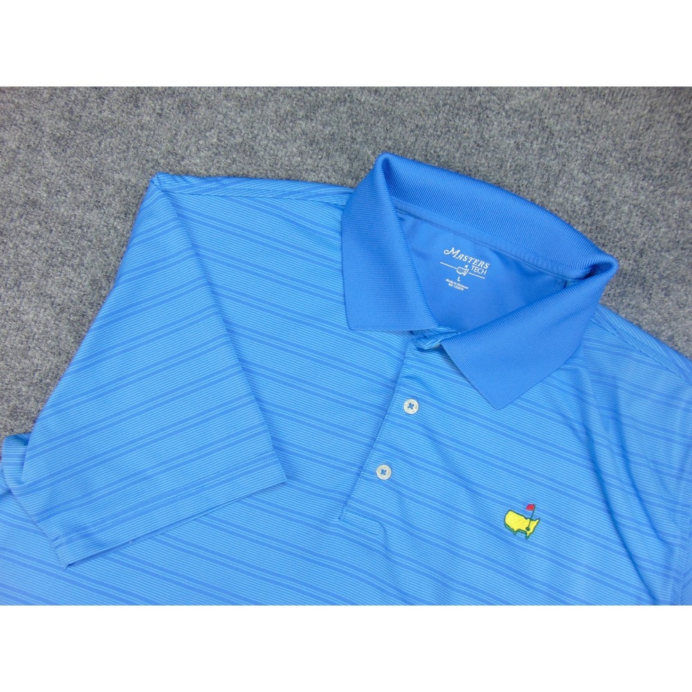 Masters Tech Polo Shirt Mens Large Blue Striped Golf Performance Sporty Classic